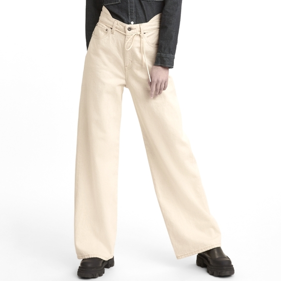 NWT Levi's Made & Crafted LMC Willow Beige Hip Hugger Wide Leg Jeans 28 - Picture 1 of 9
